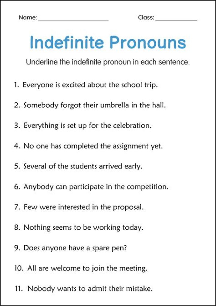 Indefinite Pronouns Exercises with Answers PDF: Practice & Learn
