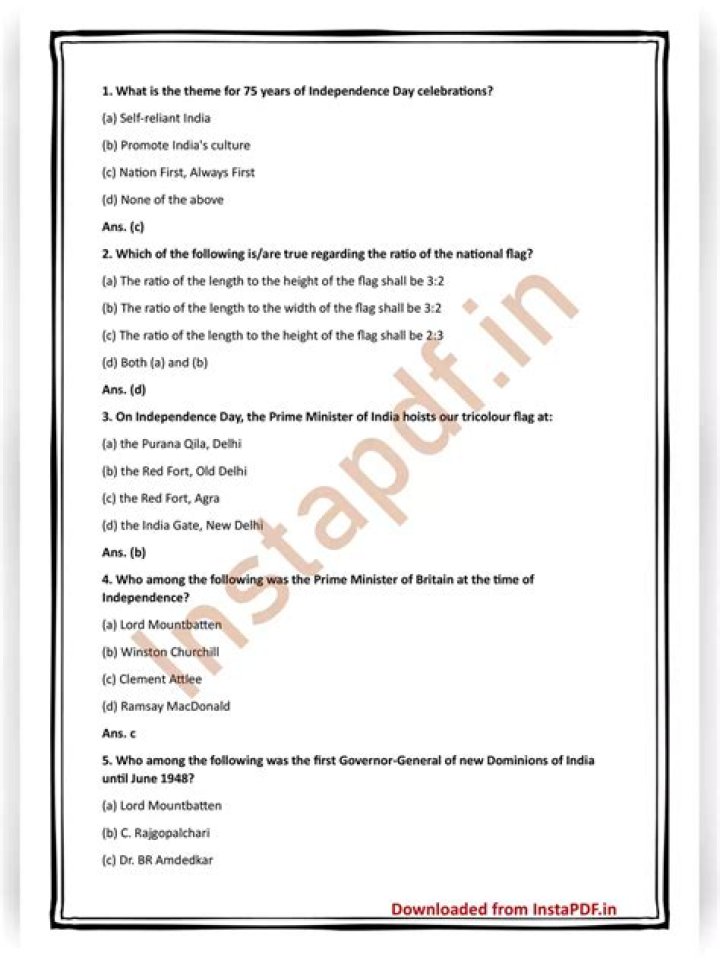 Independence Day Quiz with Answers PDF – Test Your Knowledge