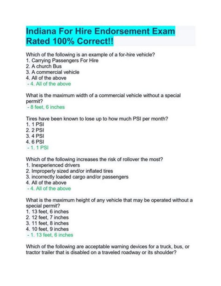 Indiana For Hire Endorsement Test Answers PDF: Complete Guide