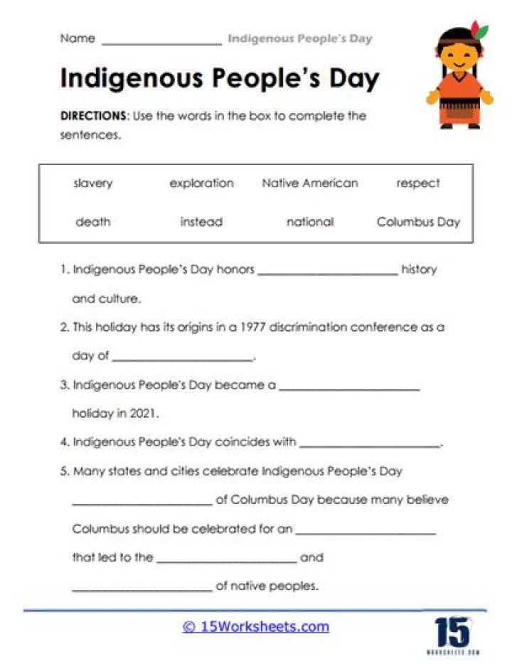 Indigenous Peoples' Day Worksheet PDF for Classroom Use