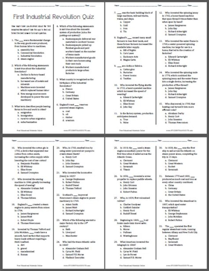 Industrial Revolution Multiple Choice Questions & Answers PDF: Study Guide