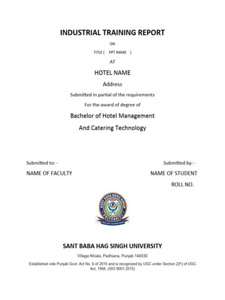 Industrial Training Report for Hotel Management PDF – Complete Guide