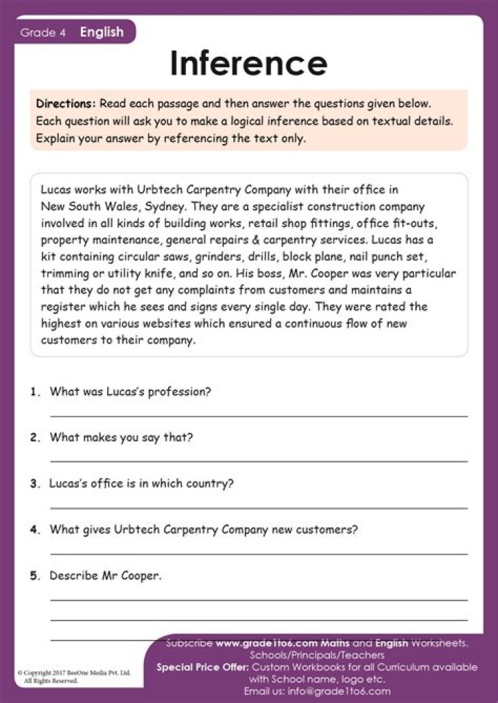 Free Inference Worksheets 3rd Grade PDF for Critical Thinking