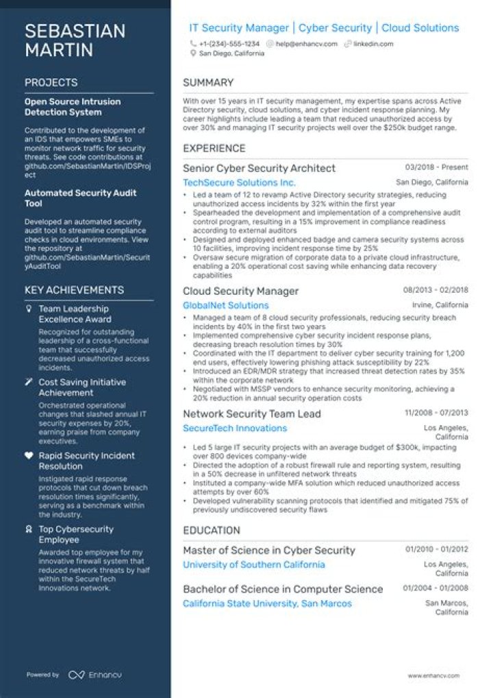 Information Security Manager Resume PDF for Hiring Managers
