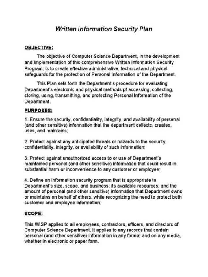 Information Security Plan Example PDF Template