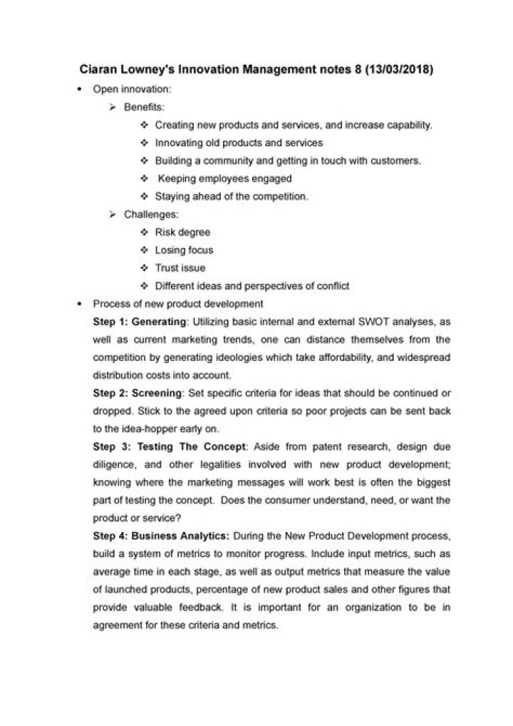 Innovation Management Notes for MBA Students: Essential PDF Guide