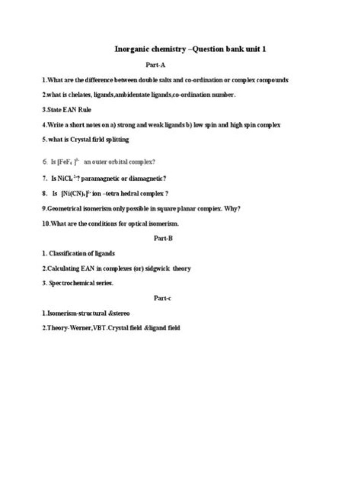 Inorganic Chemistry Question Bank PDF for Exam Prep