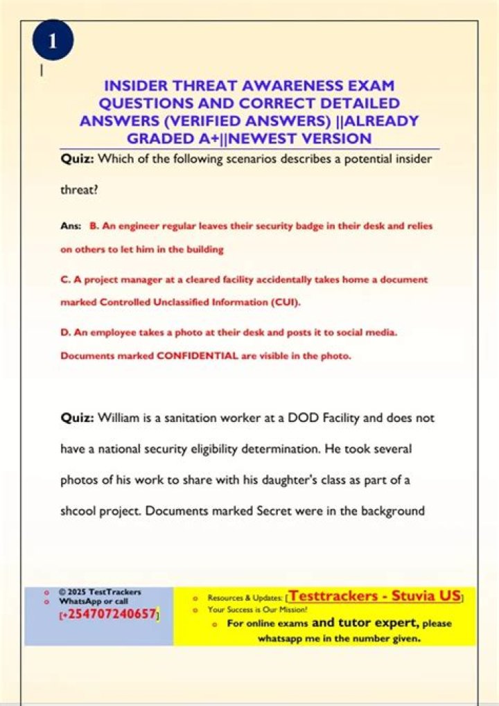 Insider Threat Awareness Exam Answers 2025 PDF – Master Cybersecurity Threats