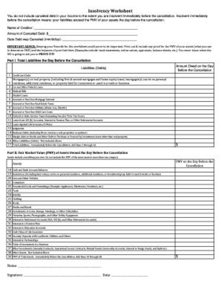 Download Free Insolvency Worksheet PDF for Financial Recovery