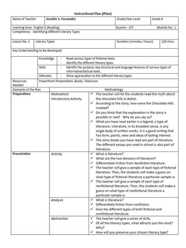 Download Free Instructional Plan Sample PDF for Teachers