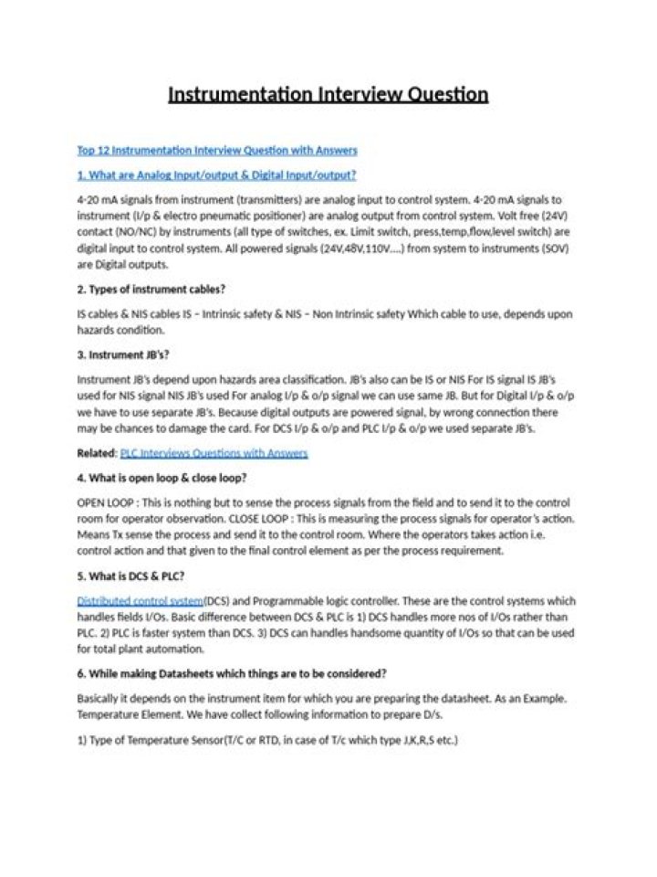 Instrumentation Interview Questions PDF: Expert Guide & Examples