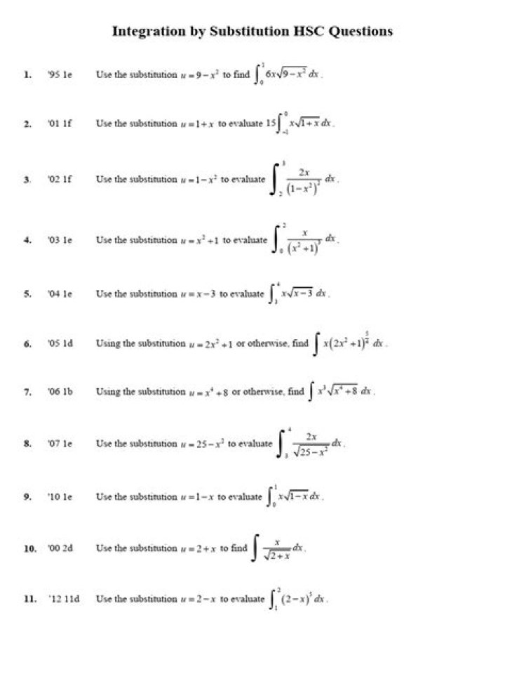 Integration by Substitution Questions PDF: Practice Problems & Solutions