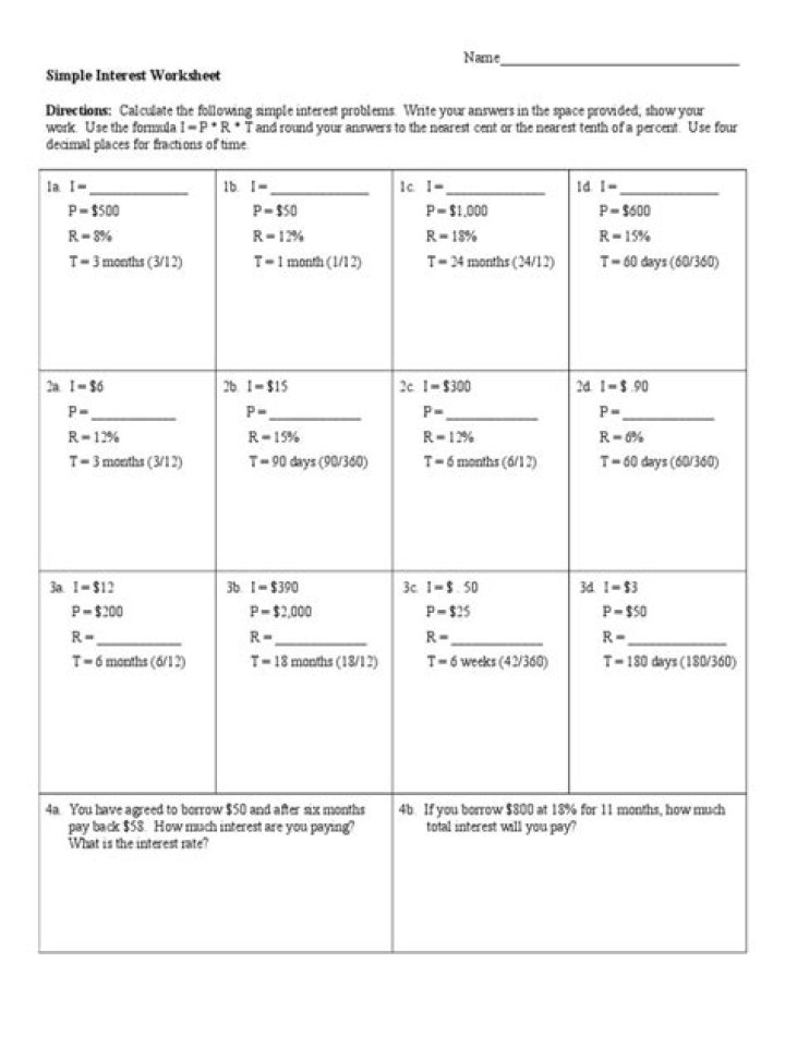 Free Interest Worksheet PDF: Practice Calculating Simple and Compound Interest