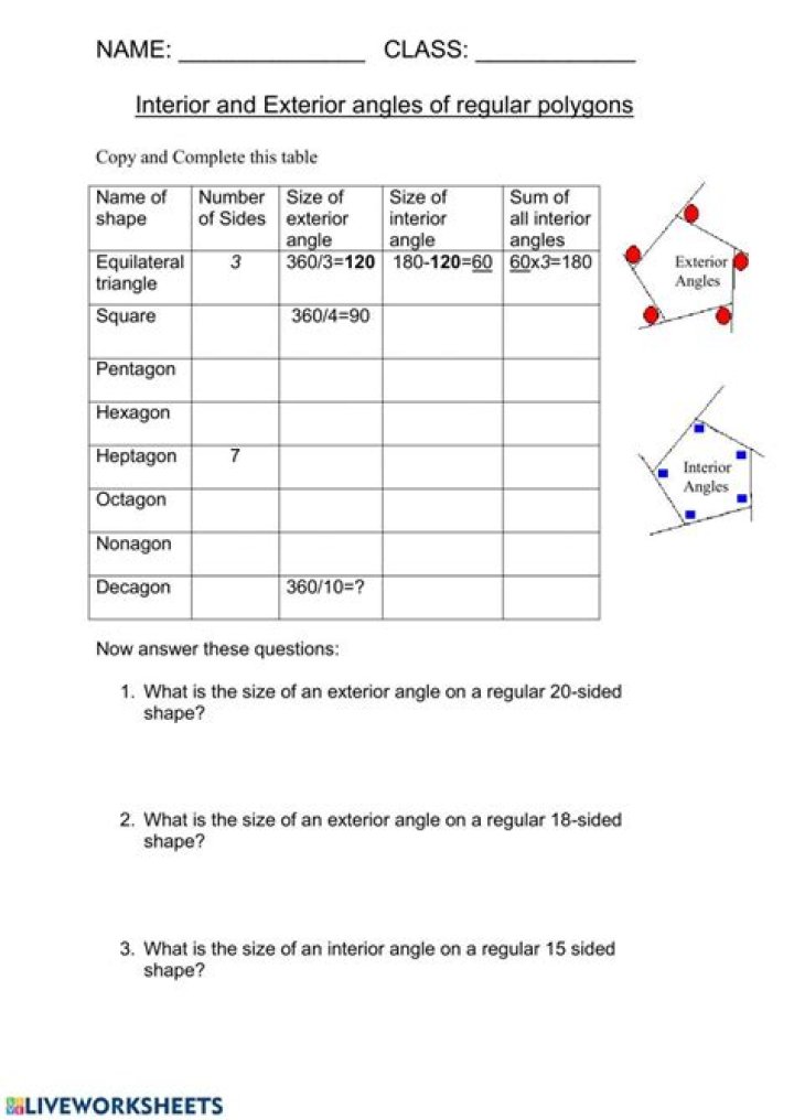 Free Interior and Exterior Angles Worksheet PDF with Instant Answers
