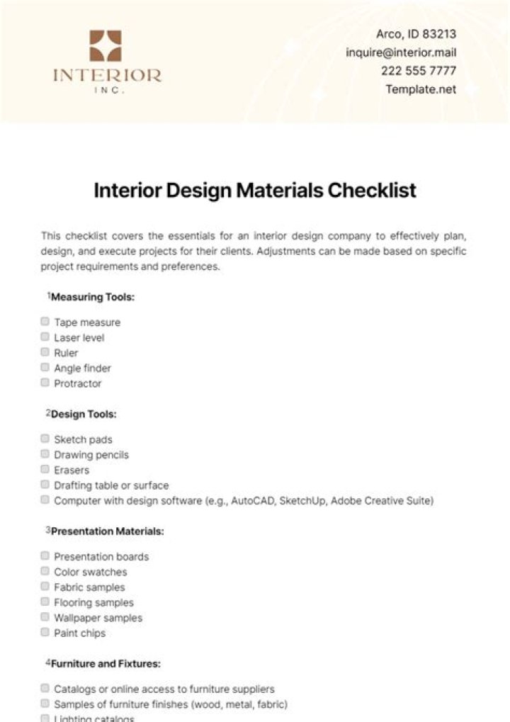 Interior Design Materials List PDF – Complete Guide