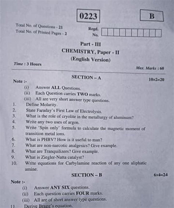 Intermediate 2nd Year Previous Year Question Papers PDF Free Download