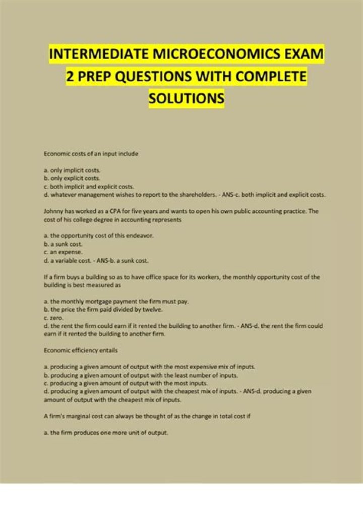 Intermediate Microeconomics Exam Questions & Answers PDF for Students