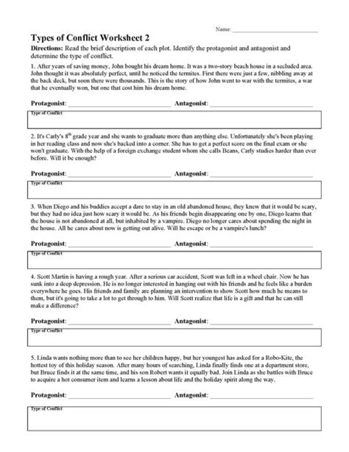 Internal and External Conflict Worksheets PDF for Teams