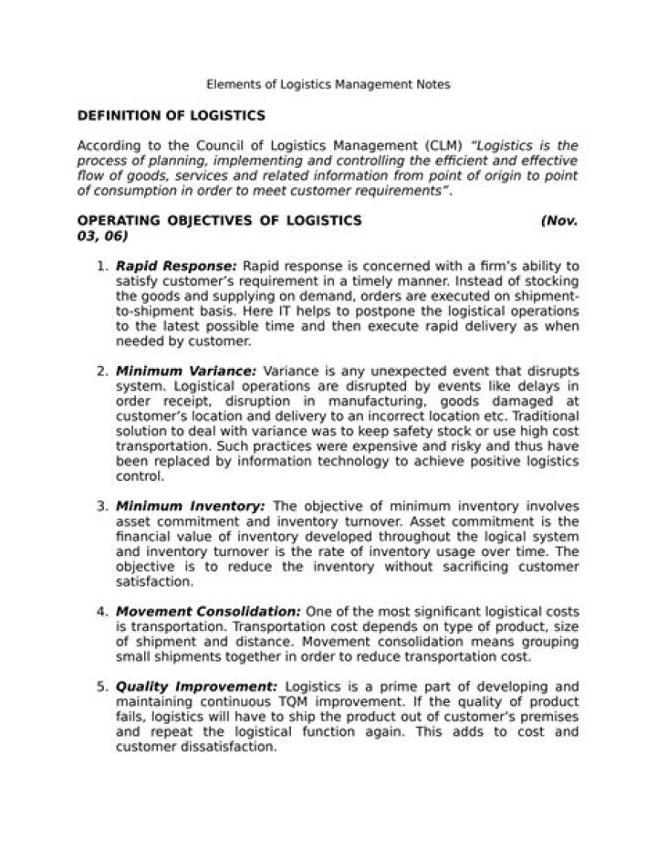 Essential International Logistics Management Notes PDF for Global Trade