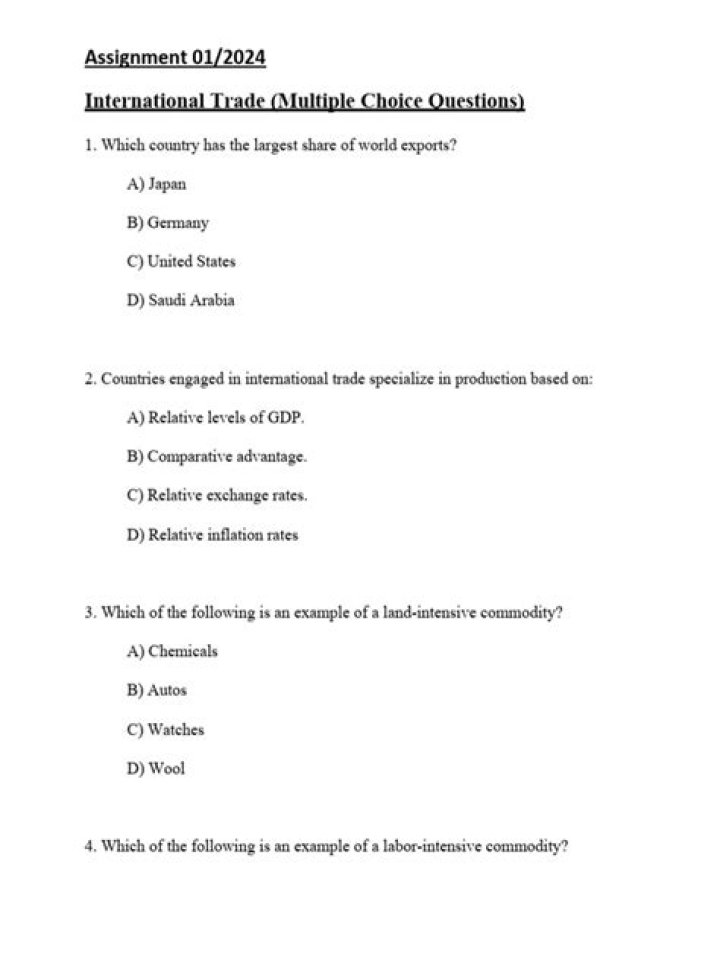 International Trade MCQs & Answers PDF: Best Study Guide