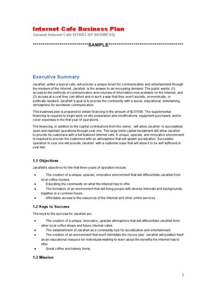 Internet Cafe Business Plan Sample PDF – Download Now