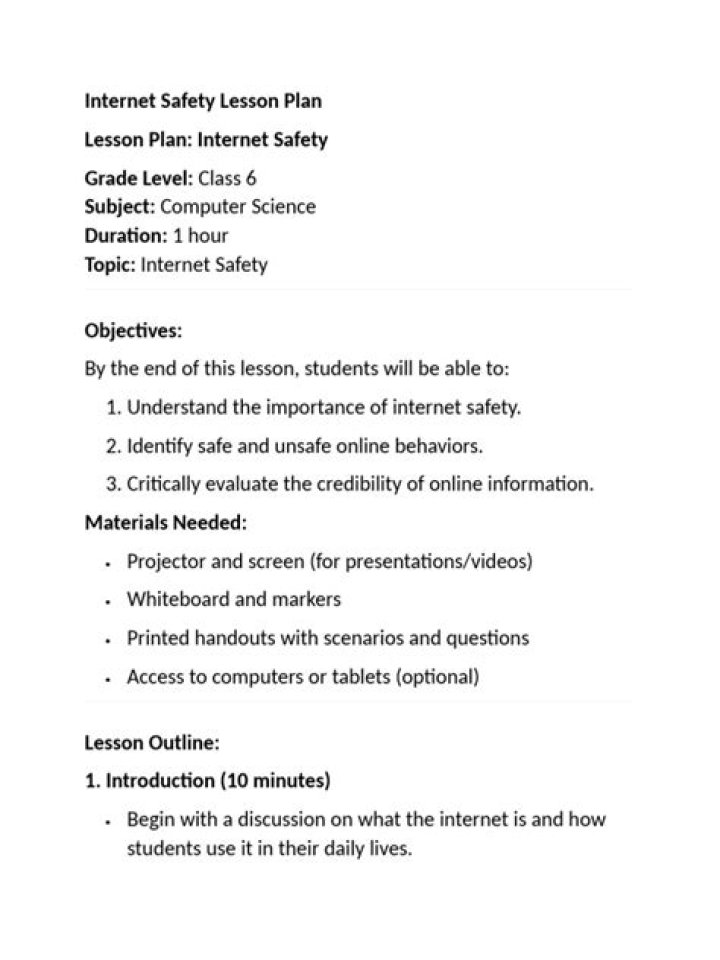 Free Internet Safety Lesson Plan PDF for Teachers