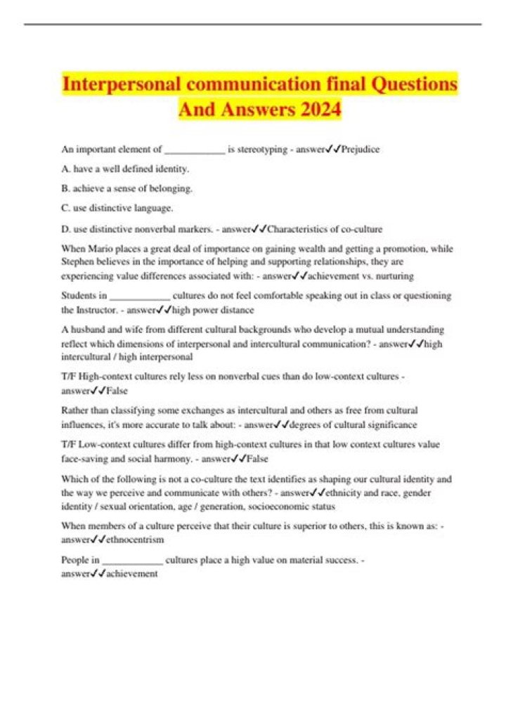 Interpersonal Communication Questions & Answers PDF: Mastering Essential Conversations