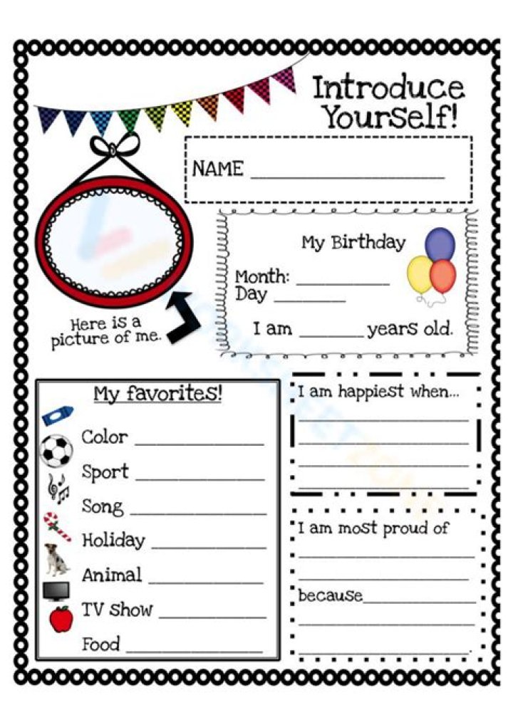 Introducing Yourself Worksheet for Kindergarten PDF – Free Download