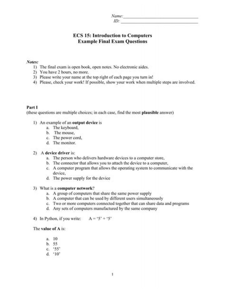 Introduction to Computer Science Exam Questions & Answers PDF