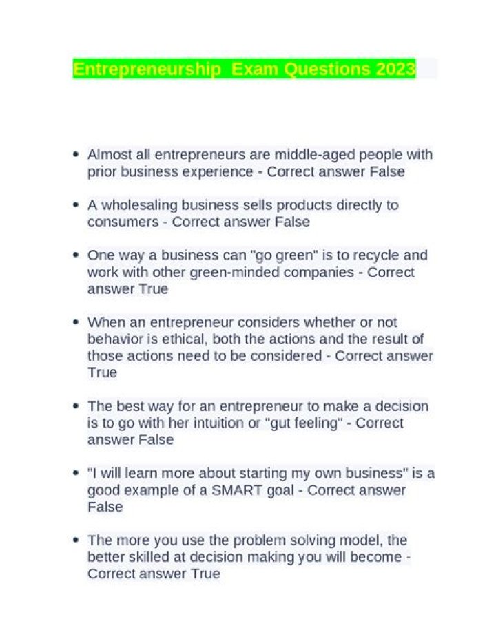 Introduction to Entrepreneurship Exam Questions and Answers PDF