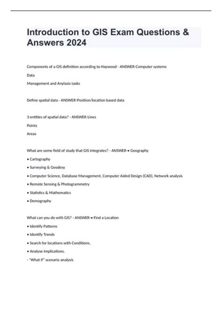 Introduction to GIS Exam Questions and Answers PDF Guide
