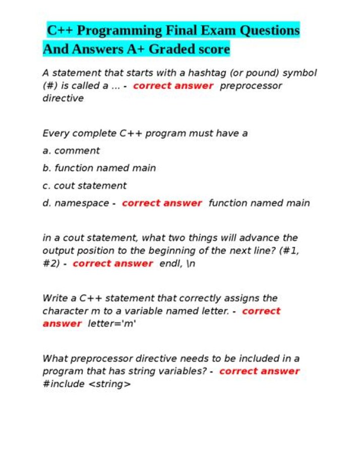 Introduction to Programming Exam Questions & Answers PDF