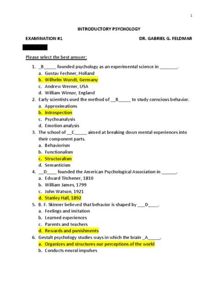 Introduction to Psychology Exam Questions and Answers PDF: Study Guide