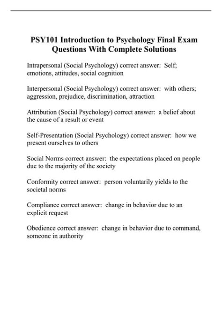 Introduction to Psychology Final Exam Questions and Answers PDF