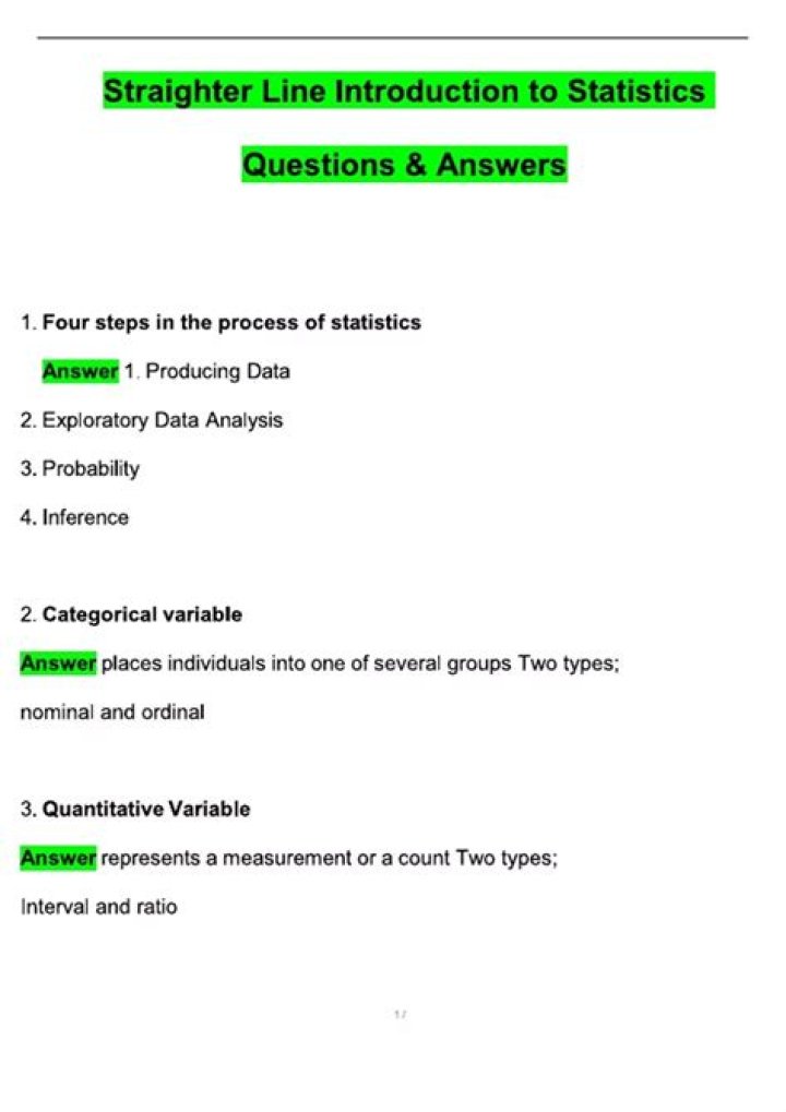 Introduction to Statistics Exam Questions and Answers PDF