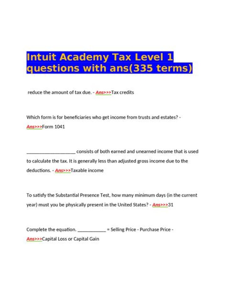 Intuit Academy Tax Level 1 Exam Answers PDF – Complete Study Guide