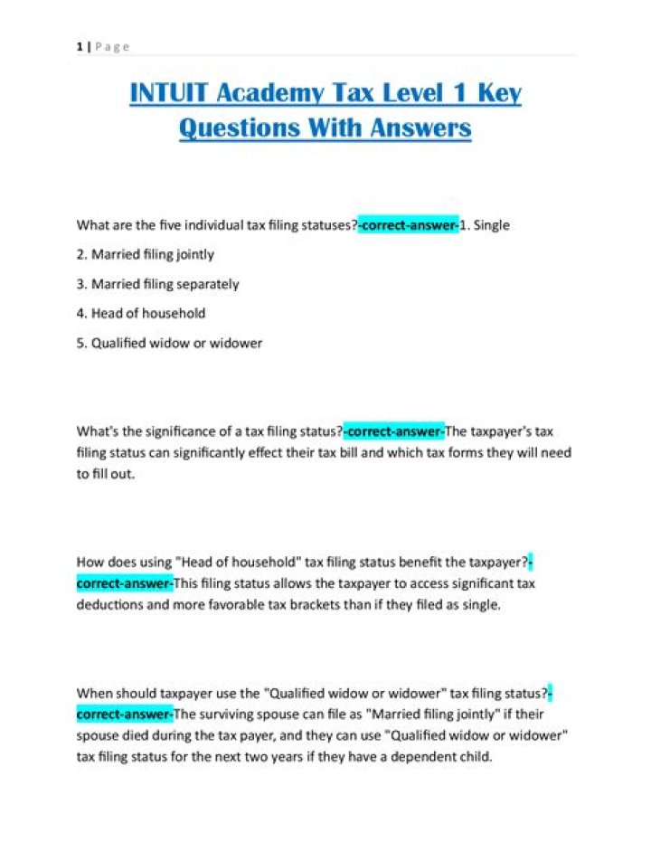 Free Intuit Tax Level 1 Exam Answers PDF – Download Now