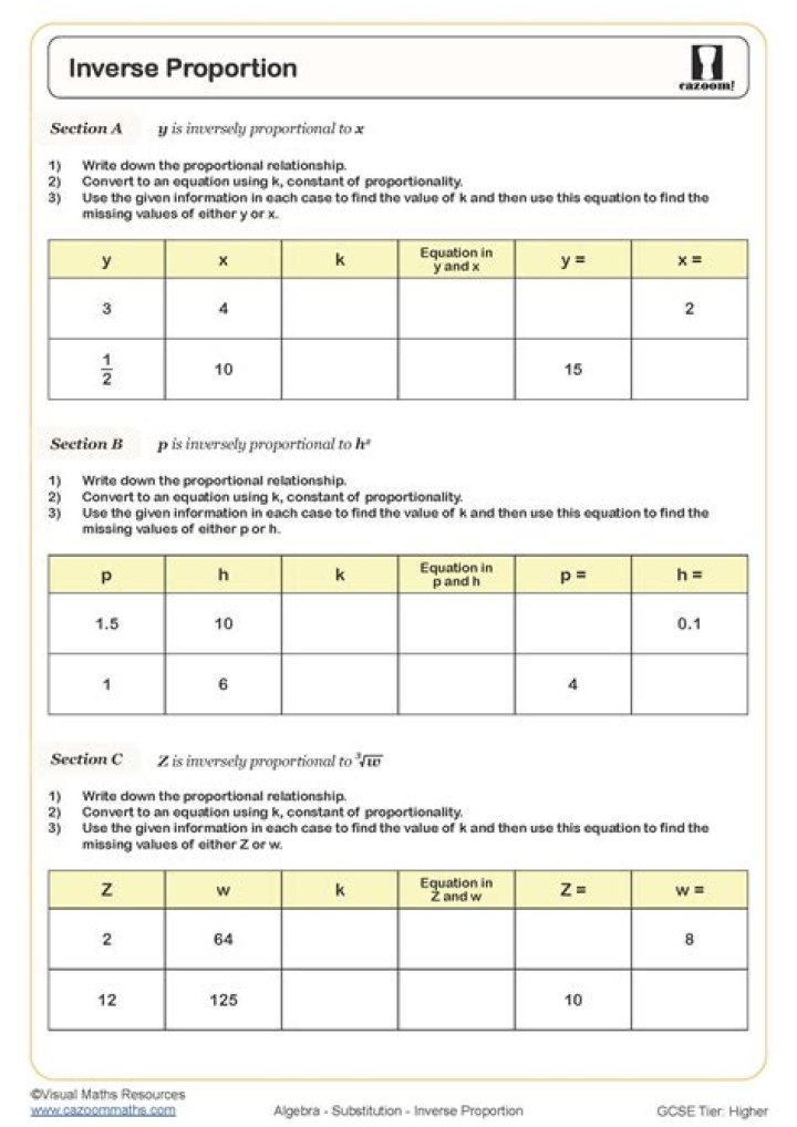 Free Inverse Proportion Worksheet PDF – Solve Real-Life Problems