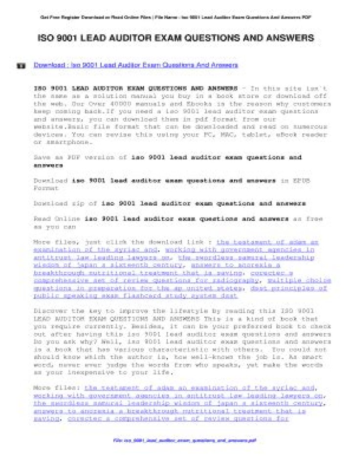 IRCA Lead Auditor Exam Questions and Answers PDF – Free Study Resource