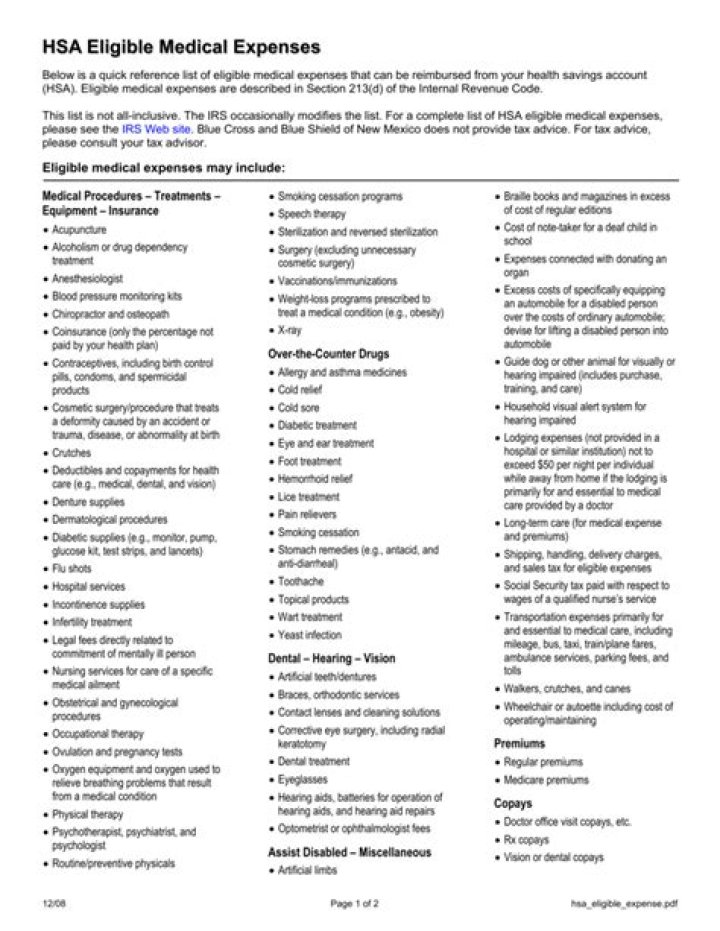 IRS HSA Eligible Expenses List PDF – What’s Covered?