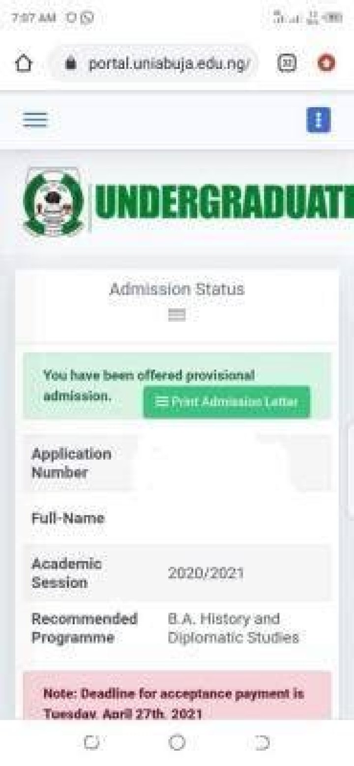 Is Uniabuja Admission List 2021 out?