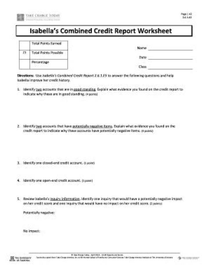 Isabella’s Combined Credit Report Worksheet Answers PDF
