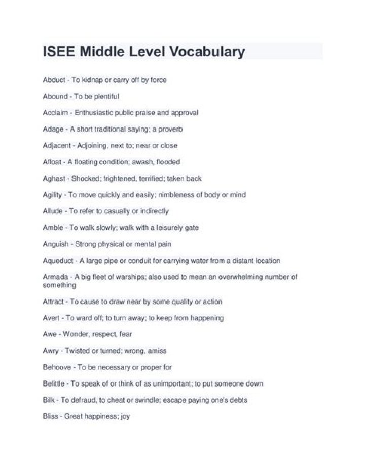 ISEE Middle Level Vocabulary List PDF – Free Download