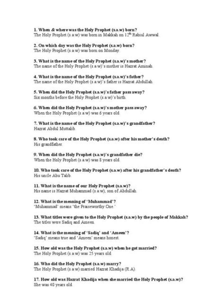 Islamic Quiz on Prophets with Answers – Free PDF Download