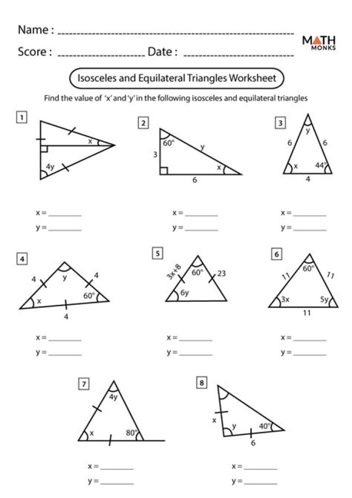 Isosceles and Equilateral Triangles Worksheet PDF | Printable Geometry Practice