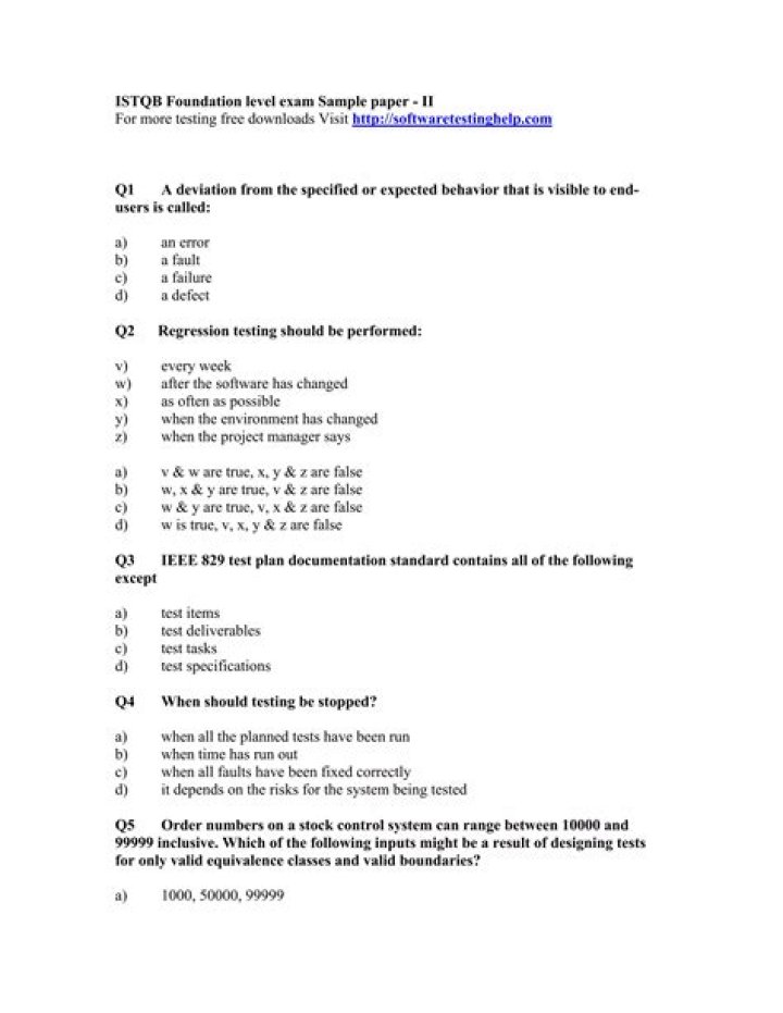 ISTQB Foundation Level Exam Questions & Answers PDF Free Download