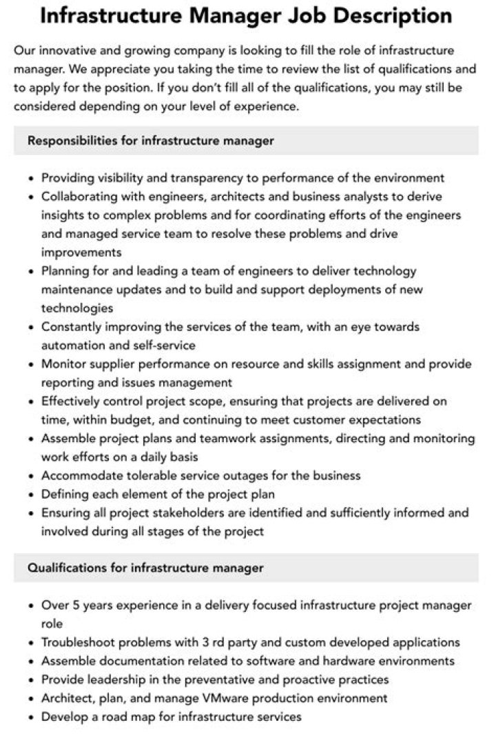IT Infrastructure Manager Job Description PDF – Full Career Guide