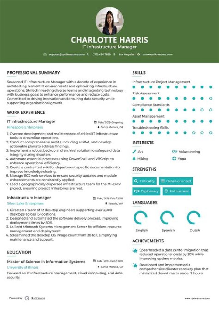 IT Infrastructure Manager Resume PDF for Hiring Managers