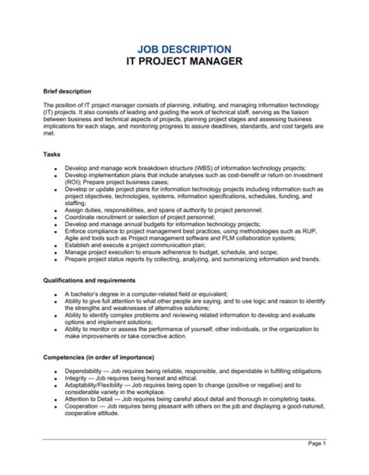 IT Project Manager Job Description PDF for Hiring Success