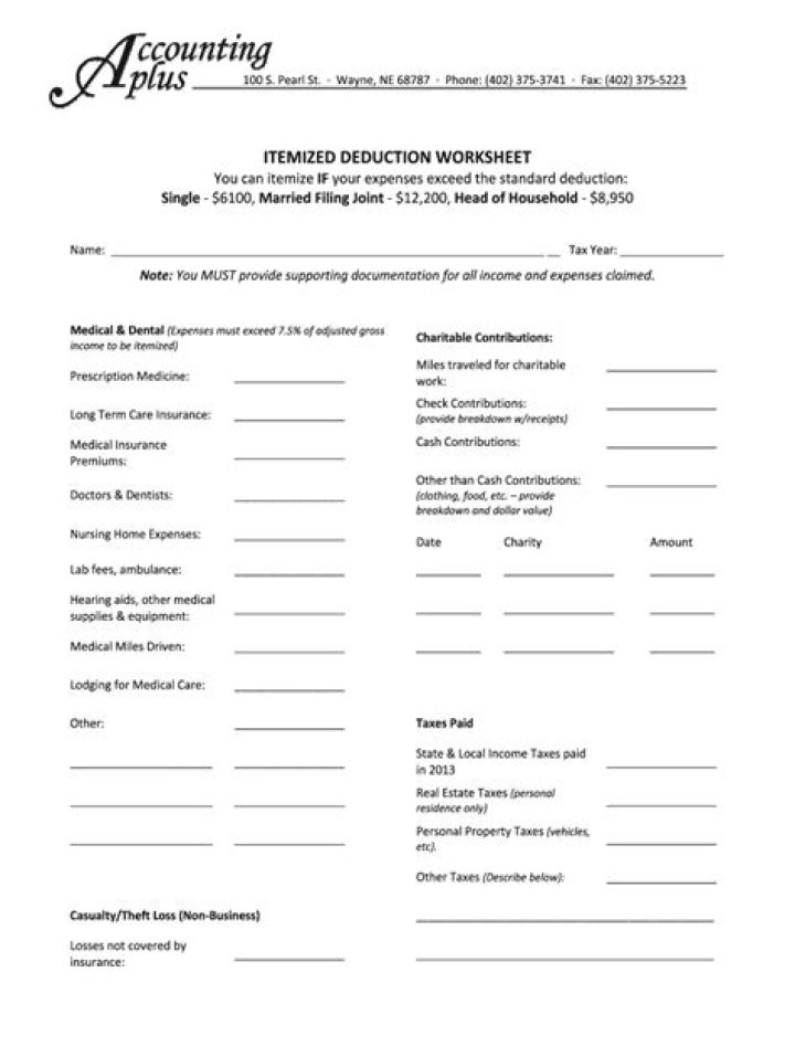 Download Free Itemized Deductions Worksheet PDF for Tax Preparation